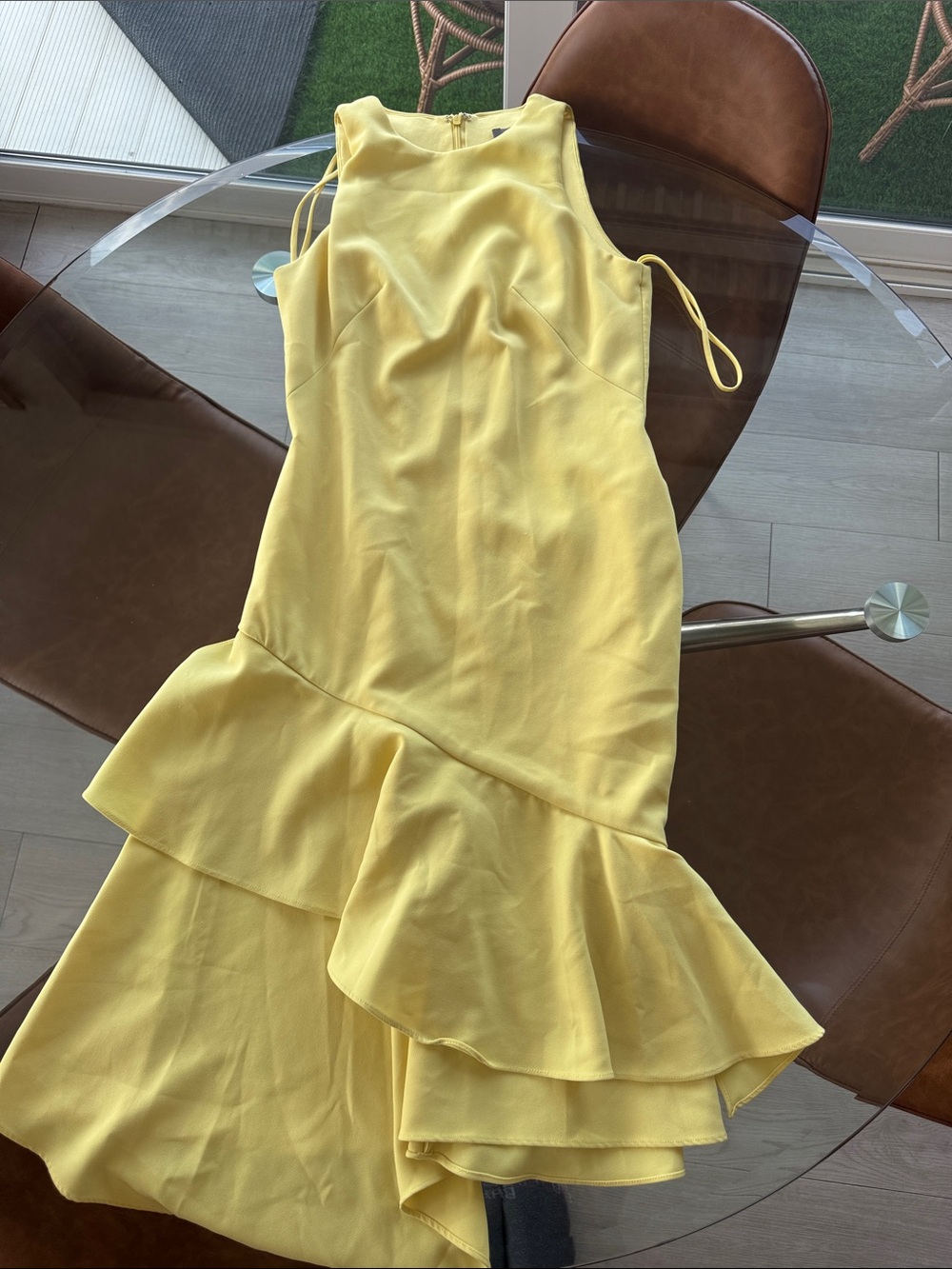 Theia Sunny Yellow High-Low Ruffle Dress